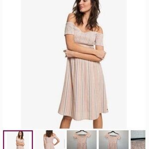 Roxy Blush Striped Off-Shoulder Midi Dress